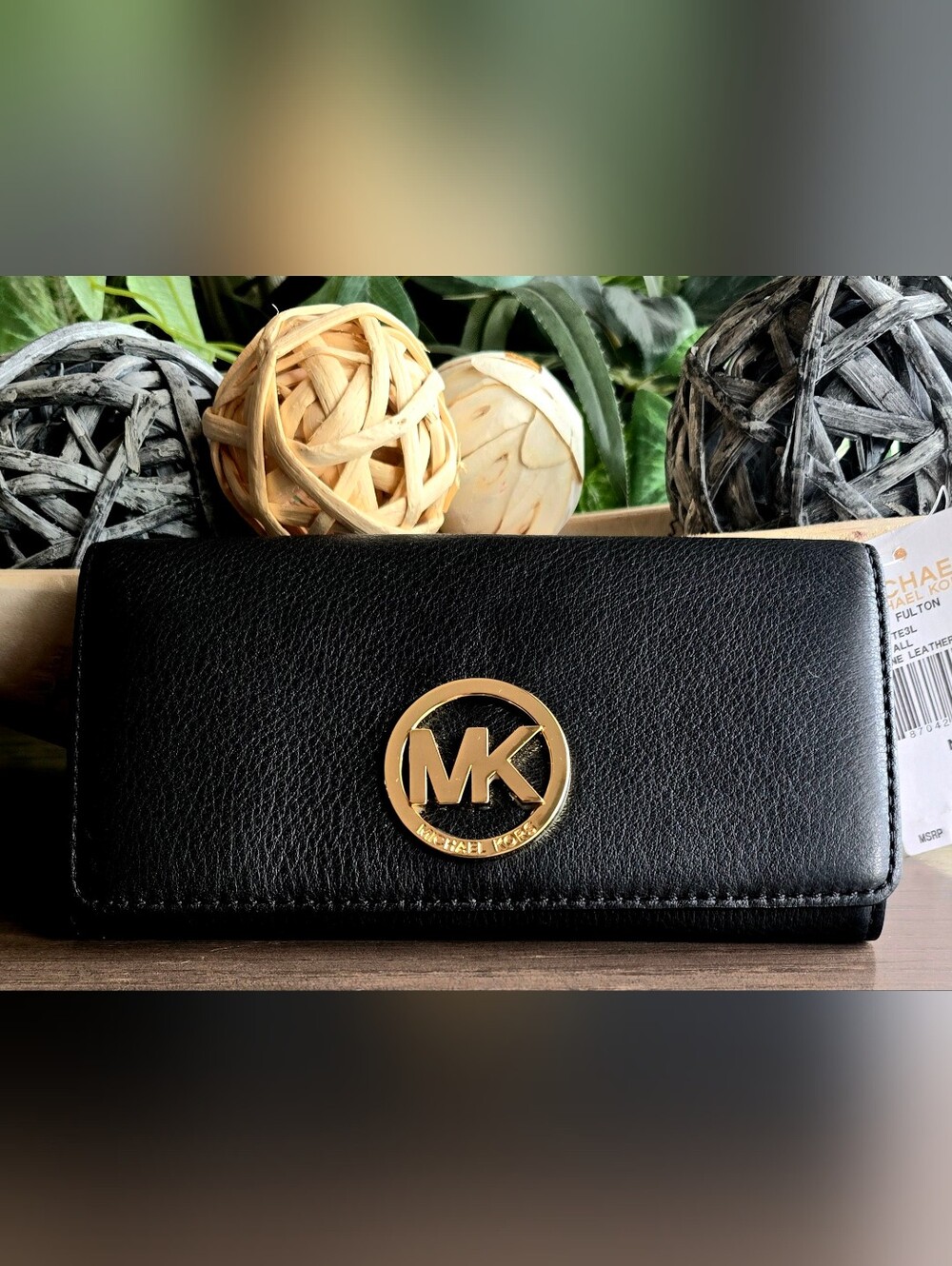 Michael Kors Black Leather Fulton Long Wallet NWT